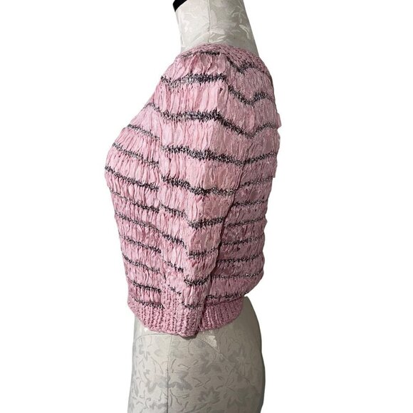 Vintage Womens Top Size Small Pink Woven Ribbon Knit Boat Neck Stretch - Picture 2 of 9